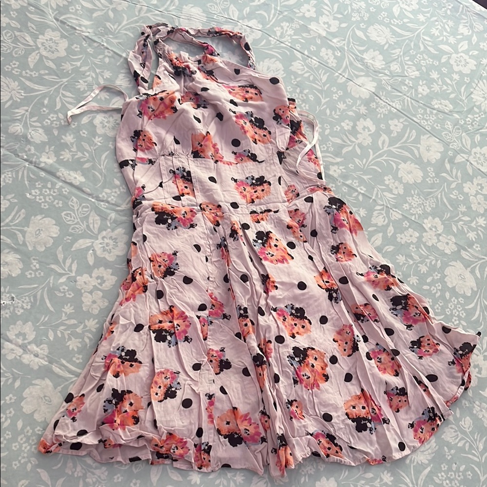 Free People Floral Polka Dot Mini Dress - Pink and Black